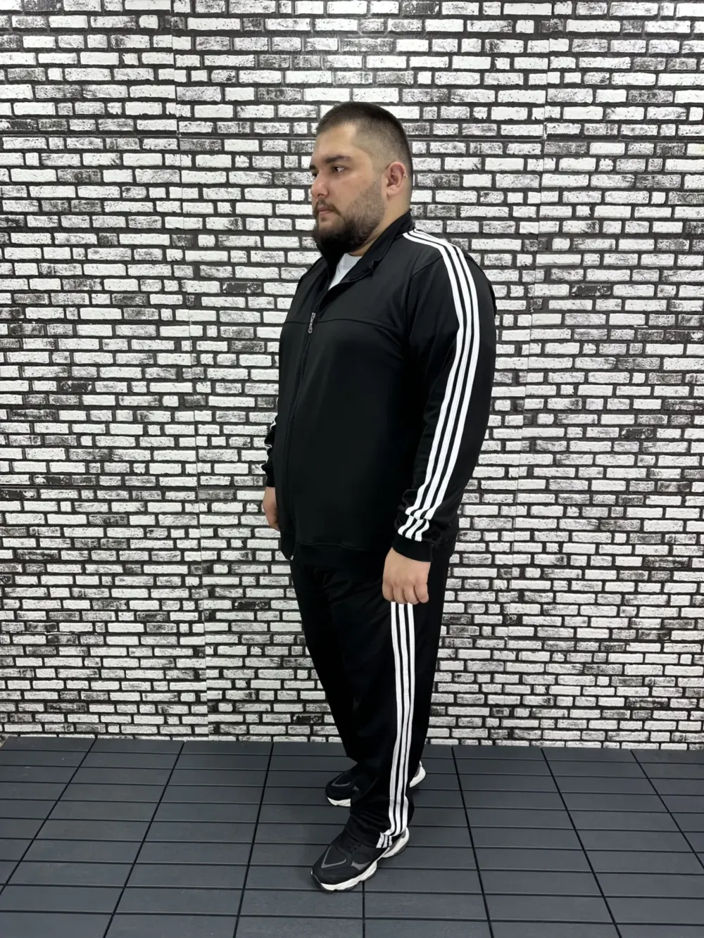 Büyük Beden Erkek Dalgıç Kumaş Eşofman Takımı Şeritli BASKISIZ Lastikli Düz Paça
