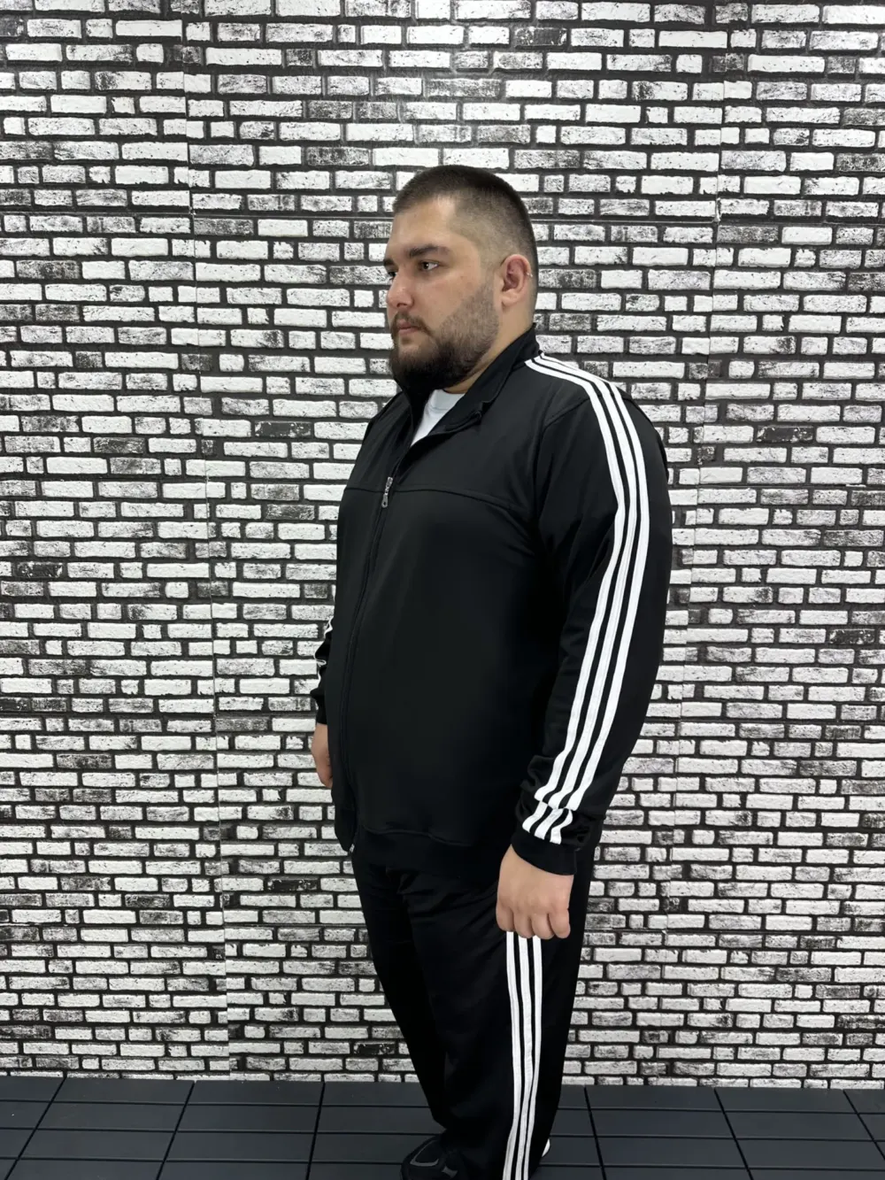 Büyük Beden Erkek Dalgıç Kumaş Eşofman Takımı Şeritli BASKISIZ Lastikli Düz Paça