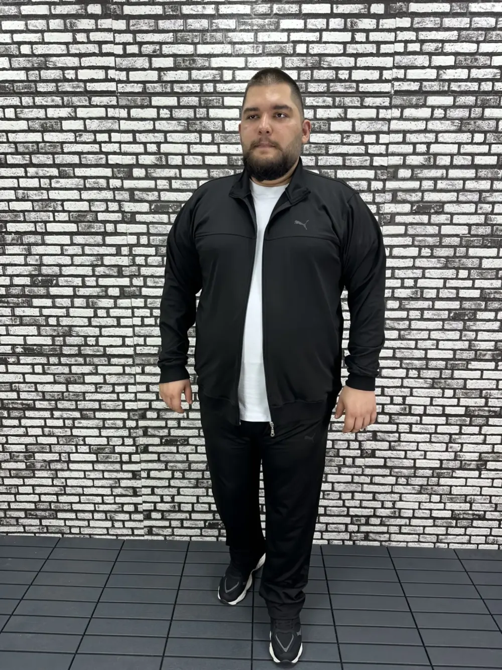 Büyük Beden Erkek Dalgıç Kumaş Eşofman Takımı Kabartma Baskı Lastikli Düz Paça