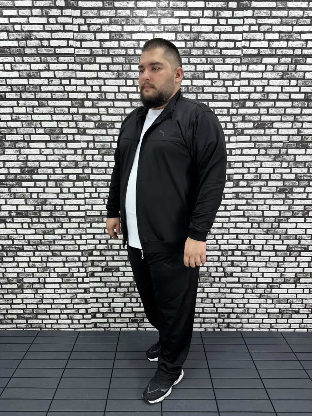 Büyük Beden Erkek Dalgıç Kumaş Eşofman Takımı Kabartma Baskı Lastikli Düz Paça