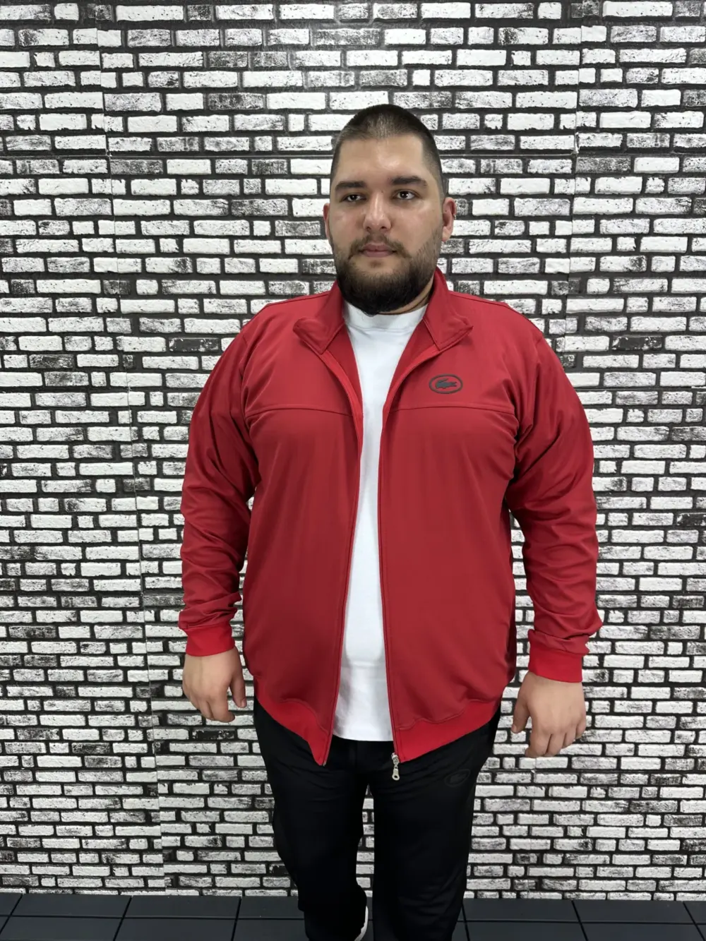 Büyük Beden Erkek Dalgıç Kumaş Eşofman Takımı Kabartma Baskı Lastikli Düz Paça