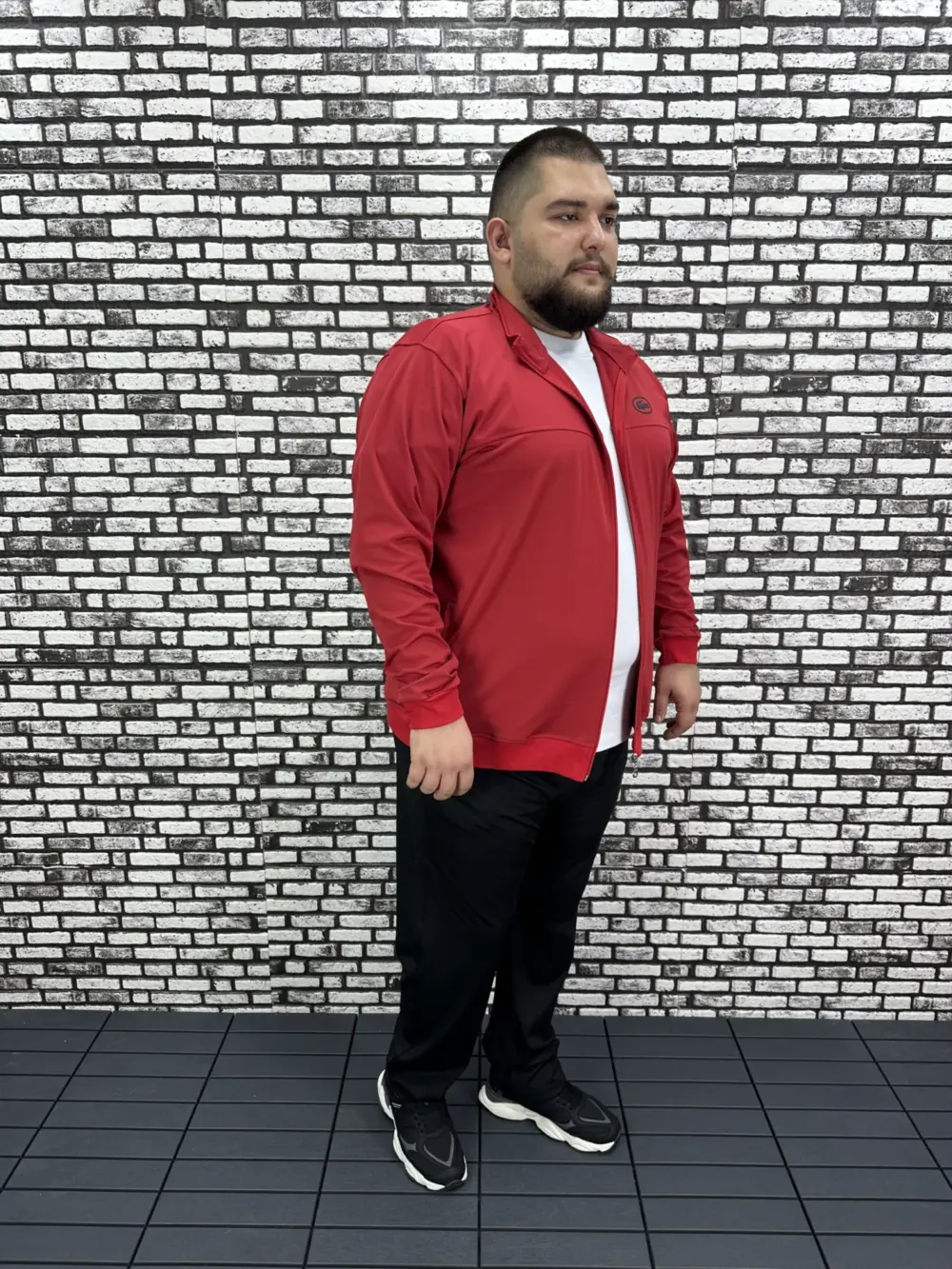 Büyük Beden Erkek Dalgıç Kumaş Eşofman Takımı Kabartma Baskı Lastikli Düz Paça