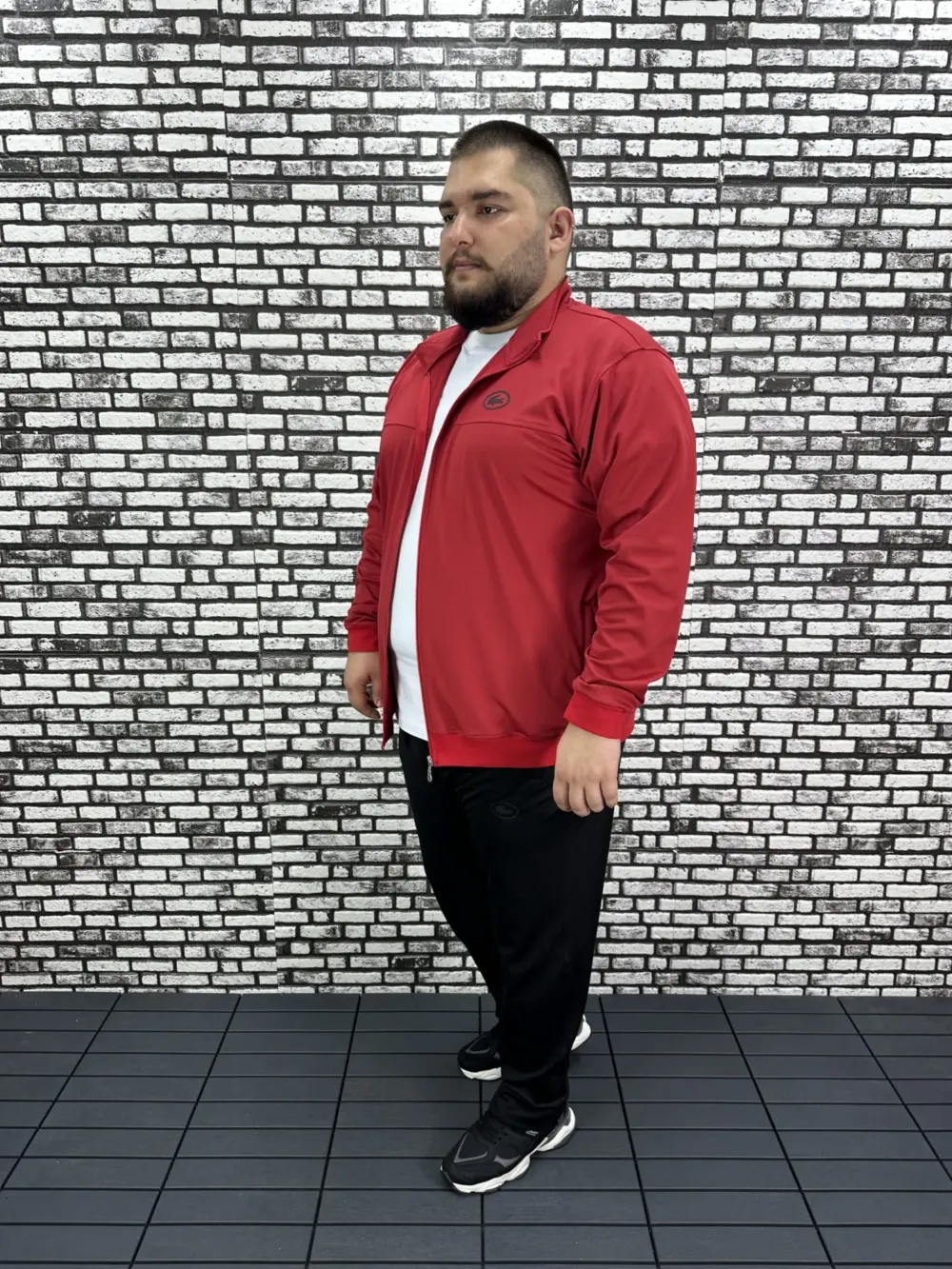 Büyük Beden Erkek Dalgıç Kumaş Eşofman Takımı Kabartma Baskı Lastikli Düz Paça