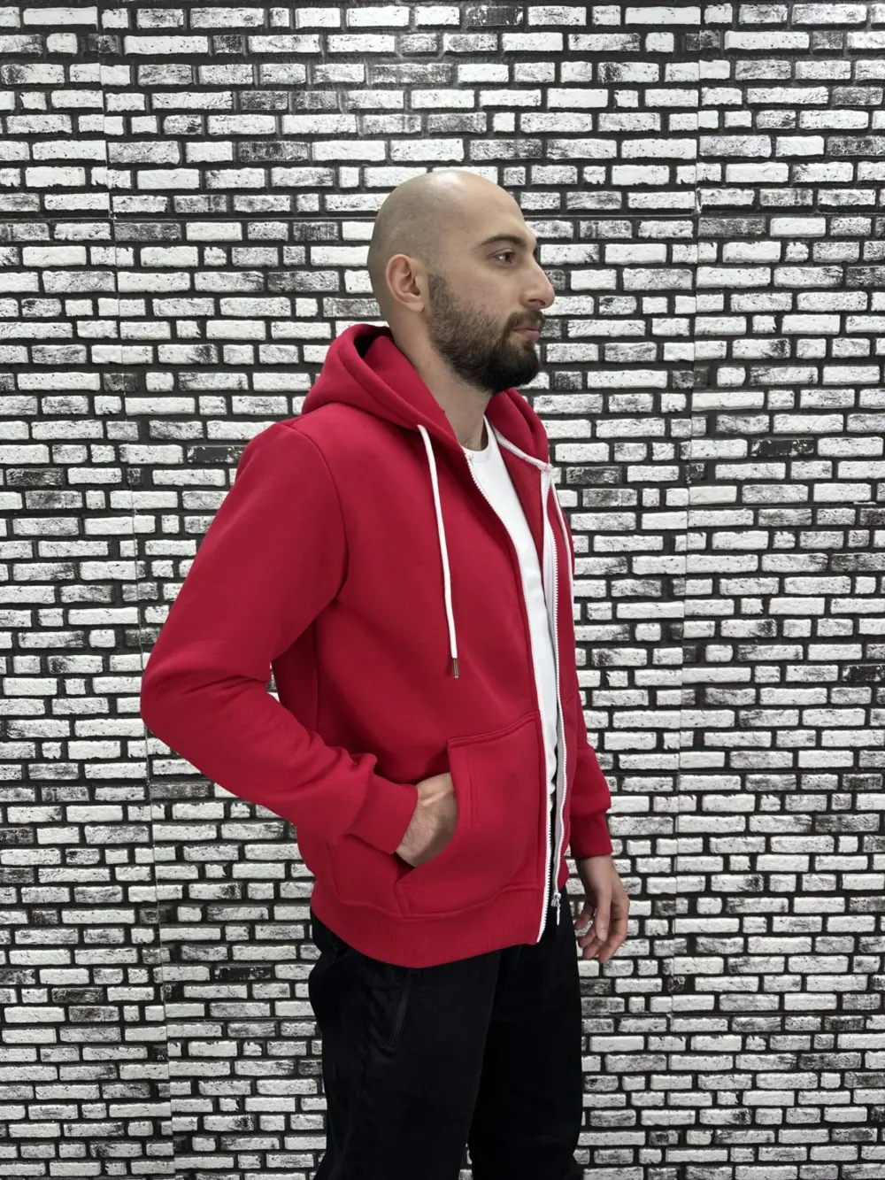 Küçük Beden 3 İplik Şardonlu Kapüşonlu Kanguru Cep  Hırka Erkek/Kadın Modacho