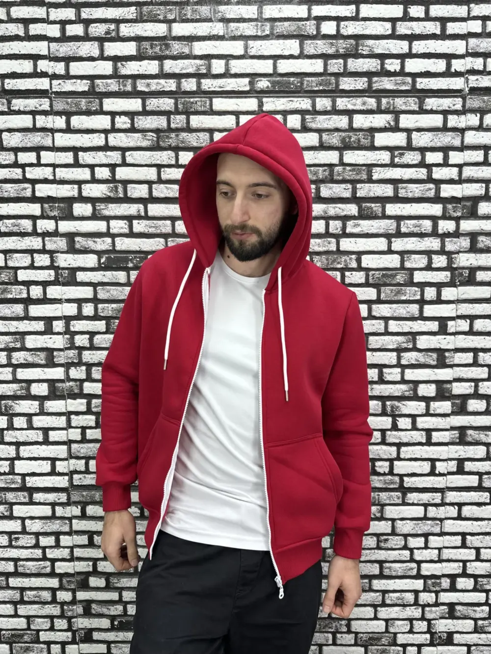 Küçük Beden 3 İplik Şardonlu Kapüşonlu Kanguru Cep  Hırka Erkek/Kadın Modacho