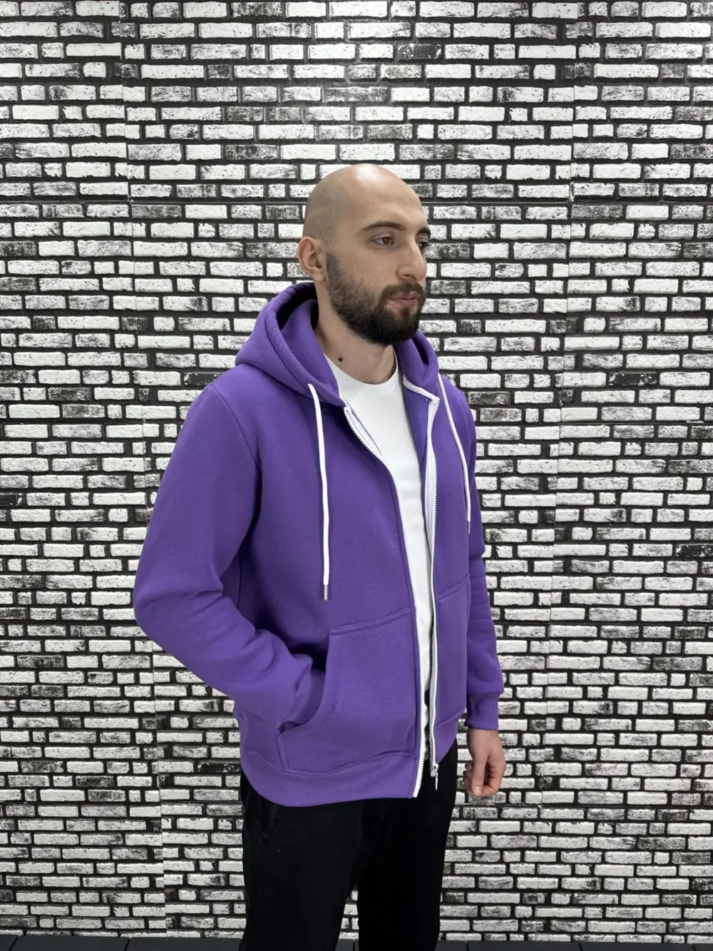 Küçük Beden 3 İplik Şardonlu Kapüşonlu Kanguru Cep  Hırka Erkek/Kadın Modacho