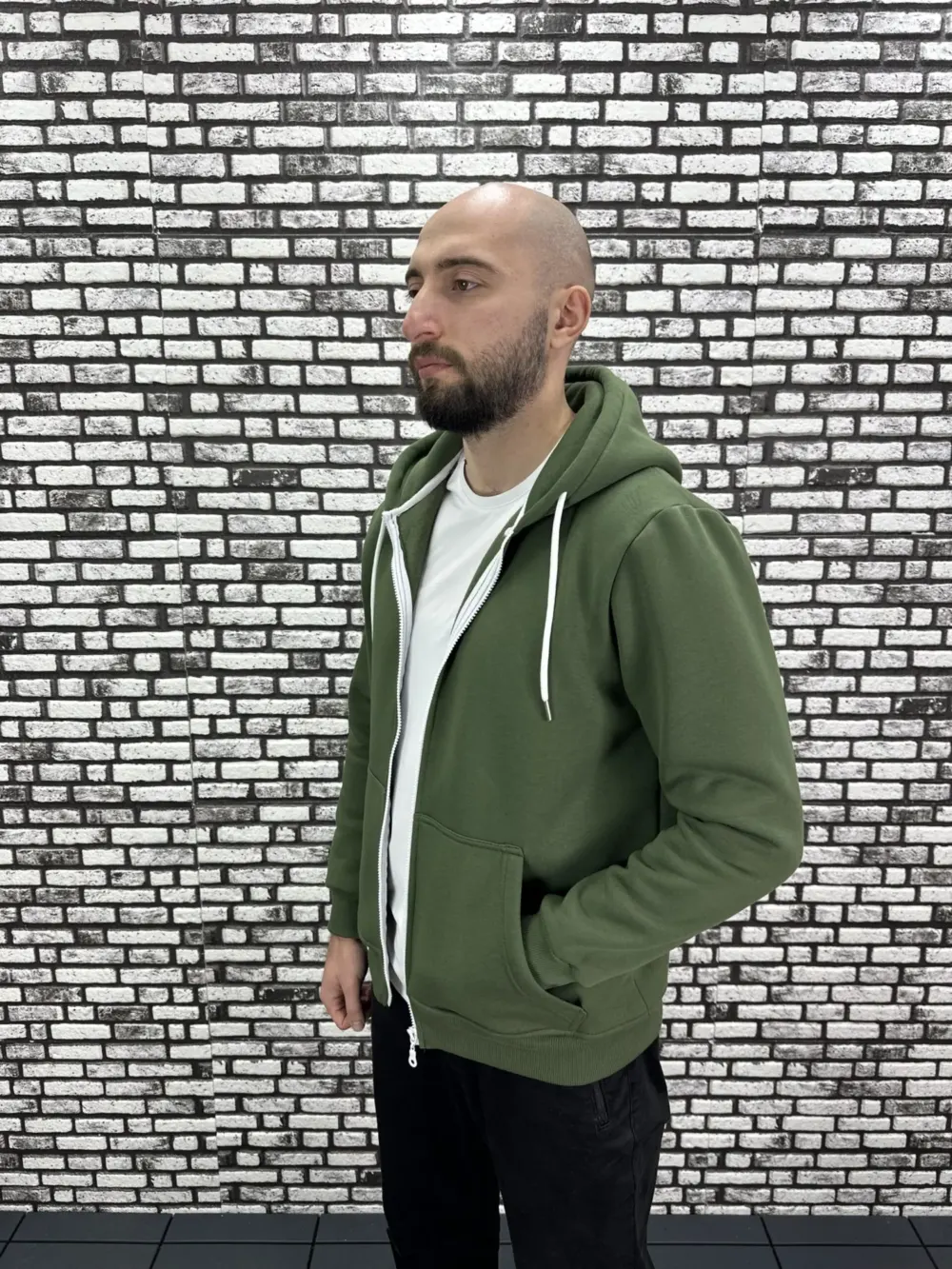 Küçük Beden 3 İplik Şardonlu Kapüşonlu Kanguru Cep  Hırka Erkek/Kadın Modacho