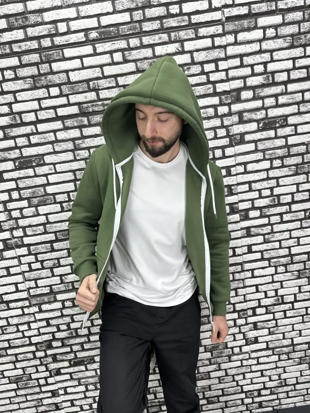 Küçük Beden 3 İplik Şardonlu Kapüşonlu Kanguru Cep  Hırka Erkek/Kadın Modacho