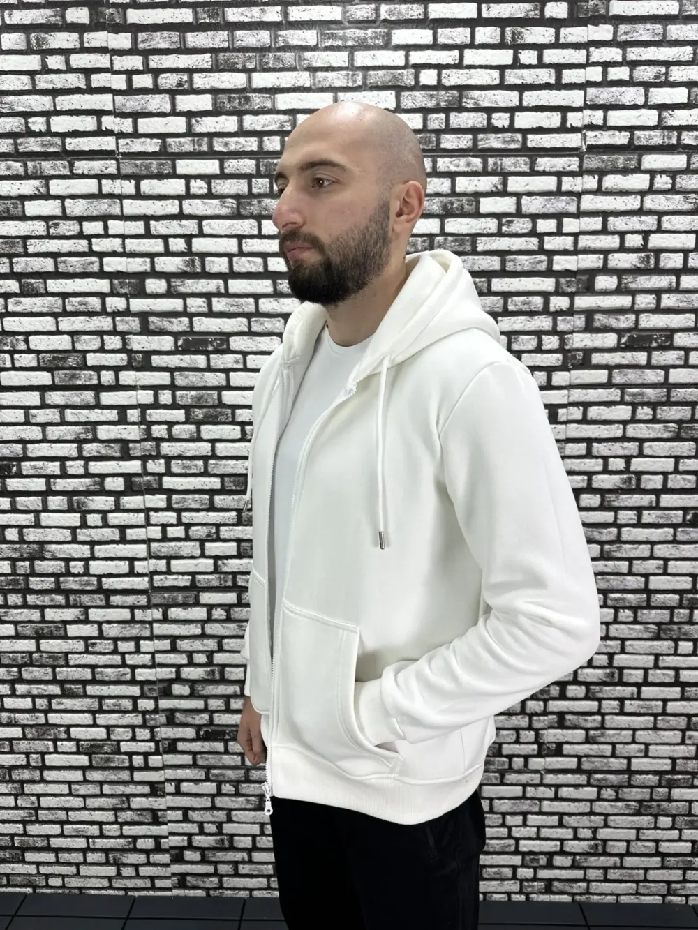 Küçük Beden 3 İplik Şardonlu Kapüşonlu Kanguru Cep  Hırka Erkek/Kadın Modacho