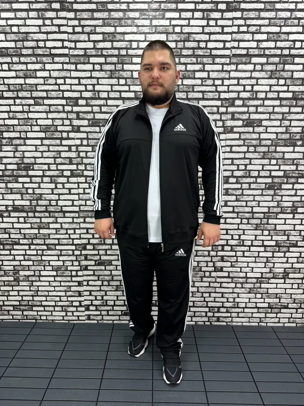 Büyük Beden Erkek Dalgıç Kumaş Eşofman Takımı Şeritli Dijital Baskı Lastikli Düz Paça