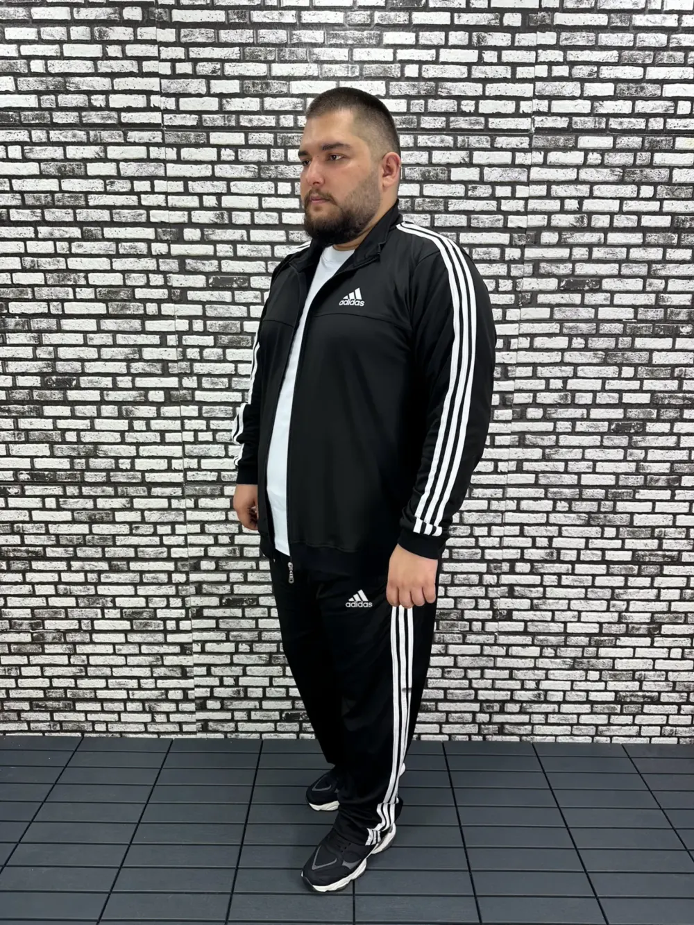 Büyük Beden Erkek Dalgıç Kumaş Eşofman Takımı Şeritli Dijital Baskı Lastikli Düz Paça