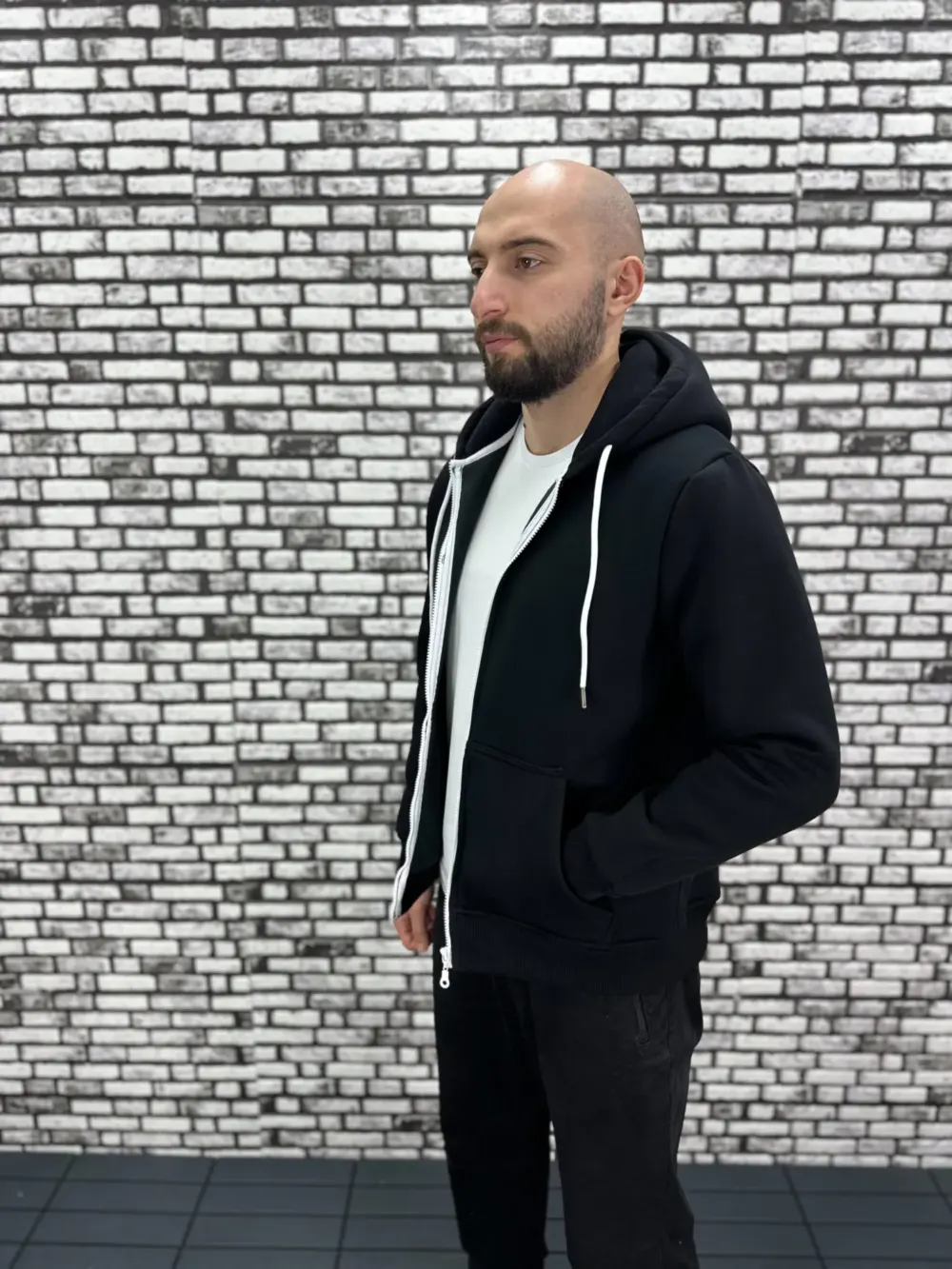 Küçük Beden 3 İplik Şardonlu Kapüşonlu Kanguru Cep  Hırka Erkek/Kadın Modacho