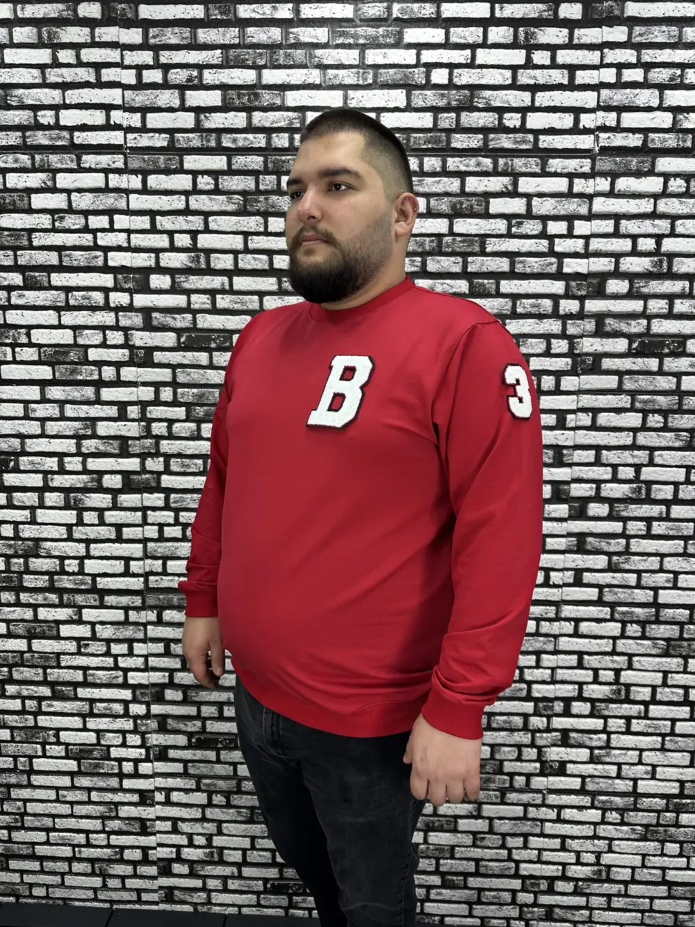 Büyük Beden Erkek Yeni Sezon Sweat Beyaz Kırmızı Siyah Lacivert Renk Dikiş Amblem