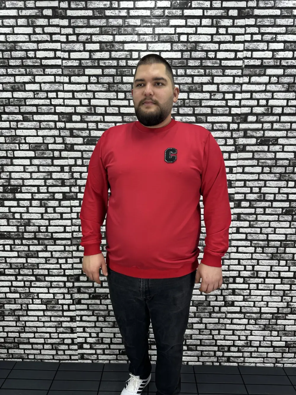 Büyük Beden Erkek Yeni Sezon Sweat Beyaz Kırmızı Siyah Lacivert Renk Dikiş Amblem