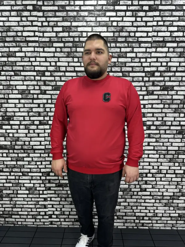 Büyük Beden Erkek Yeni Sezon Sweat Beyaz Kırmızı Siyah Lacivert Renk Dikiş Amblem