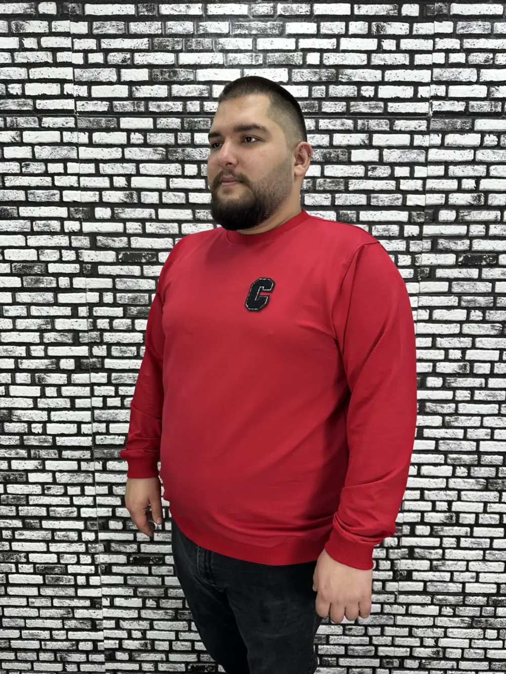 Büyük Beden Erkek Yeni Sezon Sweat Beyaz Kırmızı Siyah Lacivert Renk Dikiş Amblem