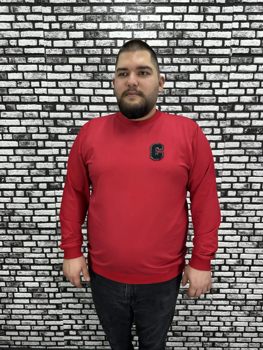 Büyük Beden Erkek Yeni Sezon Sweat Beyaz Kırmızı Siyah Lacivert Renk Dikiş Amblem
