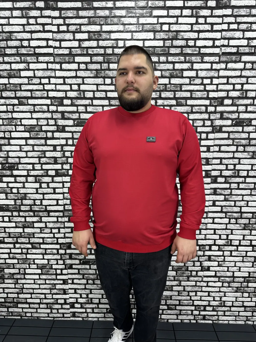 Büyük Beden Erkek Yeni Sezon Sweat Beyaz Kırmızı Siyah Lacivert Renk Dikiş Amblem