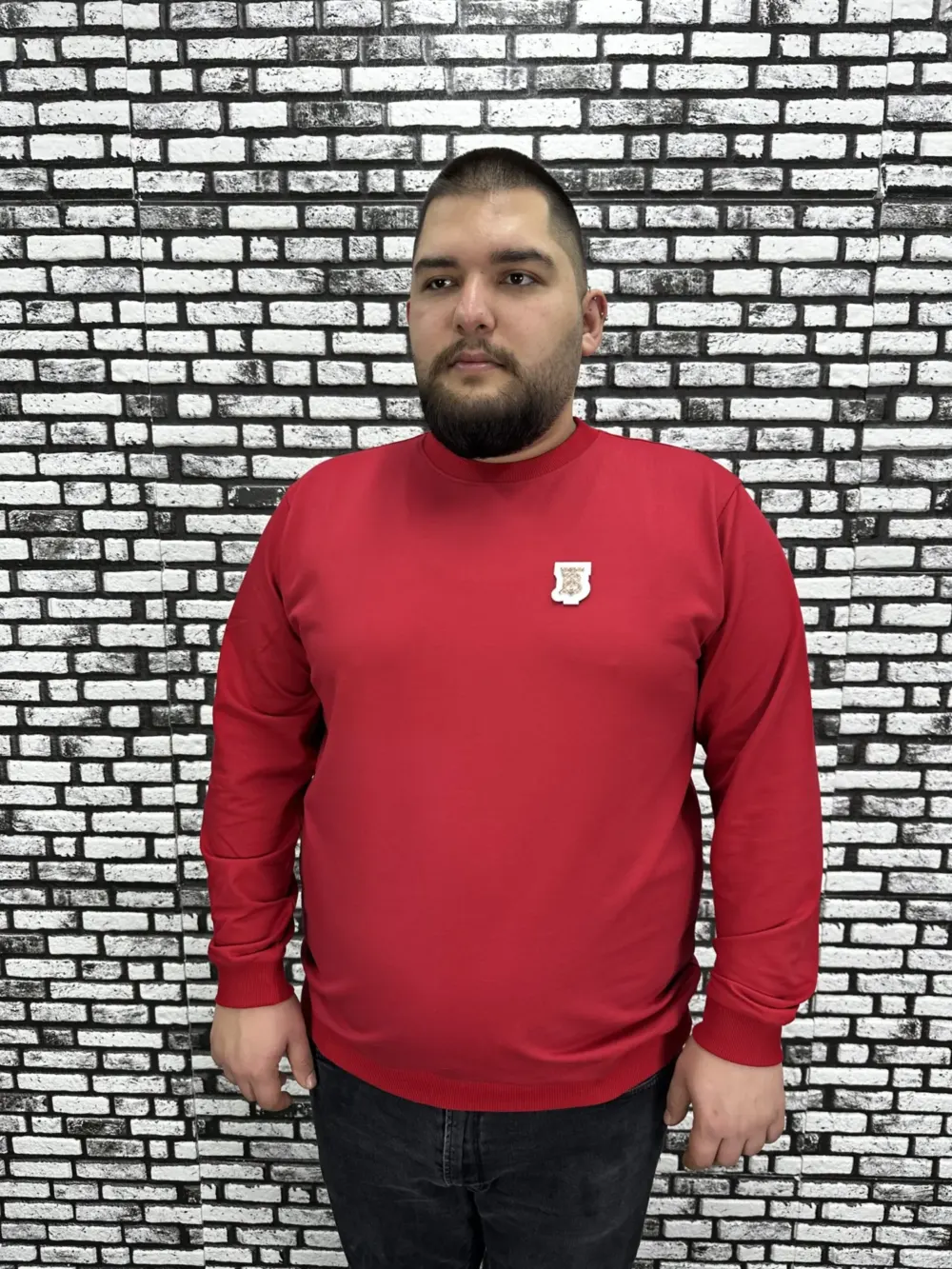 Büyük Beden Erkek Yeni Sezon Sweat Beyaz Kırmızı Siyah Lacivert Renk Dikiş Amblem