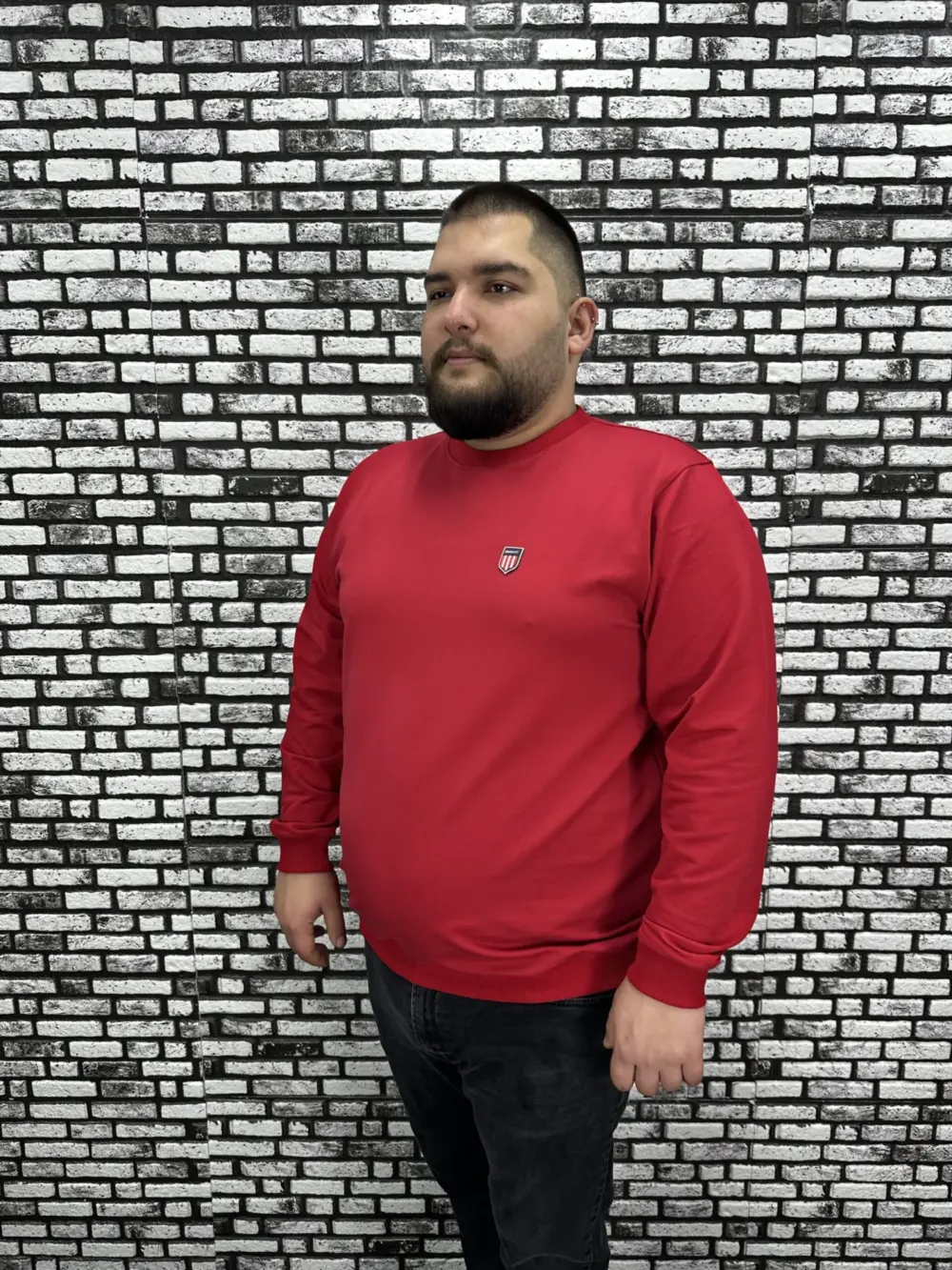 Büyük Beden Erkek Yeni Sezon Sweat Beyaz Kırmızı Siyah Lacivert Renk Dikiş Amblem
