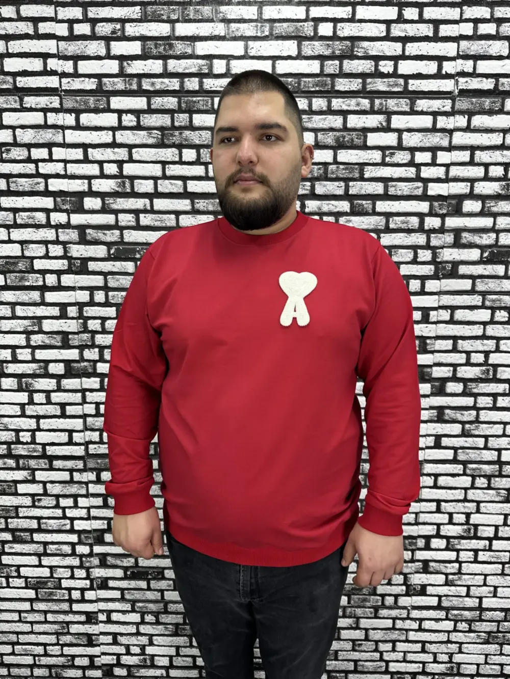 Büyük Beden Erkek Yeni Sezon Sweat Beyaz Kırmızı Siyah Lacivert Renk Dikiş Amblem