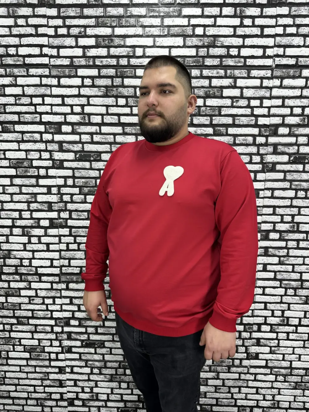 Büyük Beden Erkek Yeni Sezon Sweat Beyaz Kırmızı Siyah Lacivert Renk Dikiş Amblem