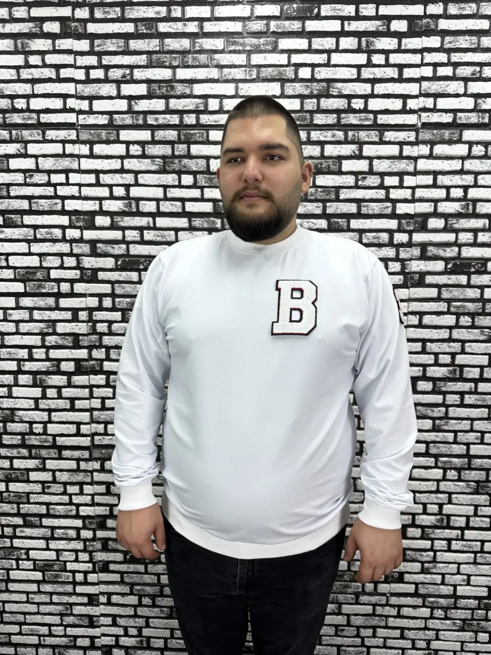 Büyük Beden Erkek Yeni Sezon Sweat Beyaz Kırmızı Siyah Lacivert Renk Dikiş Amblem