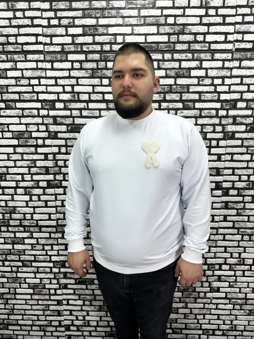 Büyük Beden Erkek Yeni Sezon Sweat Beyaz Kırmızı Siyah Lacivert Renk Dikiş Amblem
