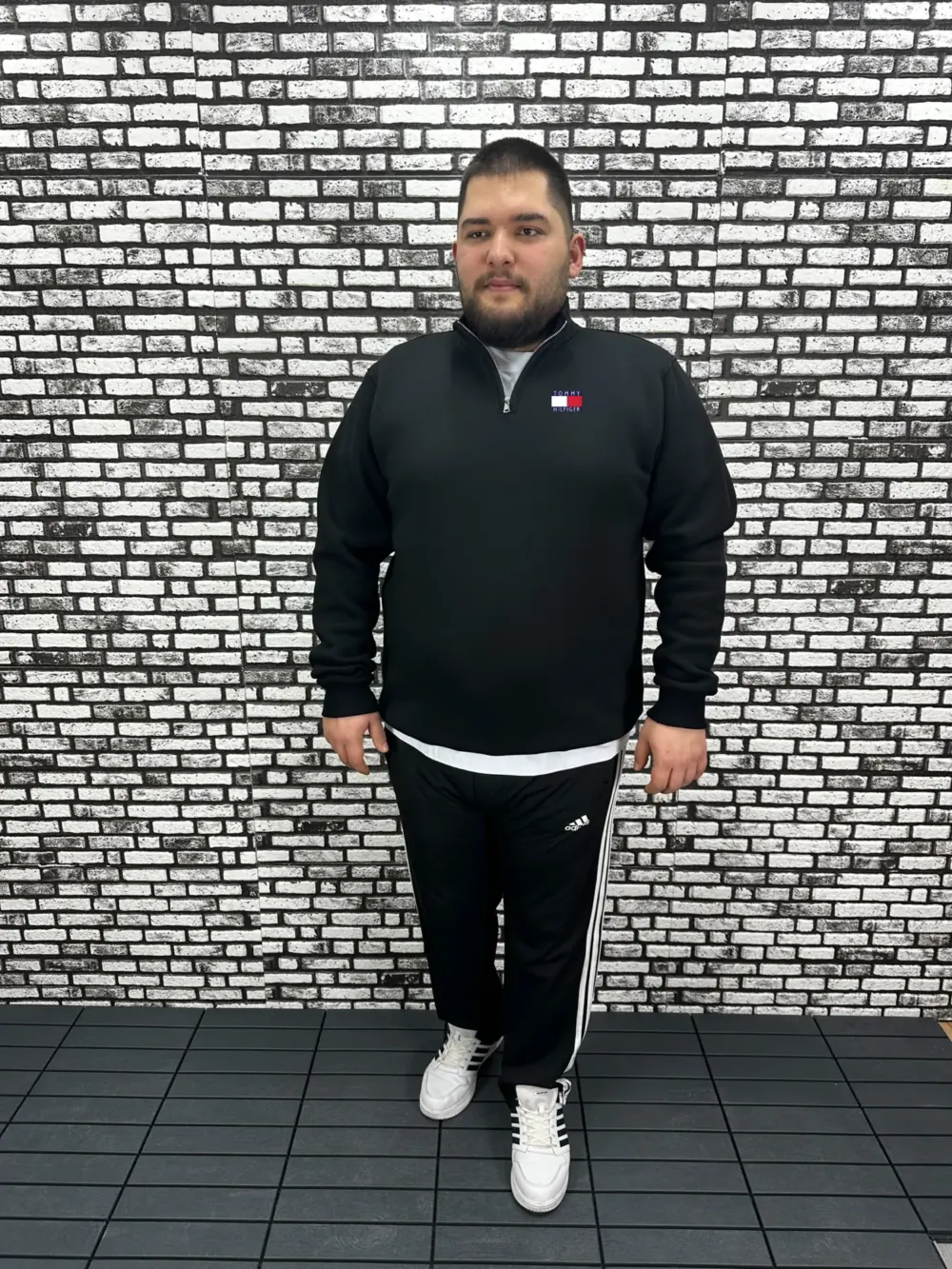 3 İplik Şardonlu Erkek Büyük Beden Yarım Fermuarlı Sweat Baskı