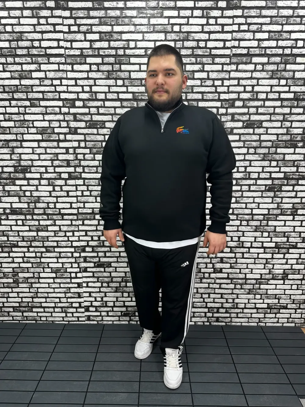3 İplik Şardonlu Erkek Büyük Beden Yarım Fermuarlı Sweat Baskı