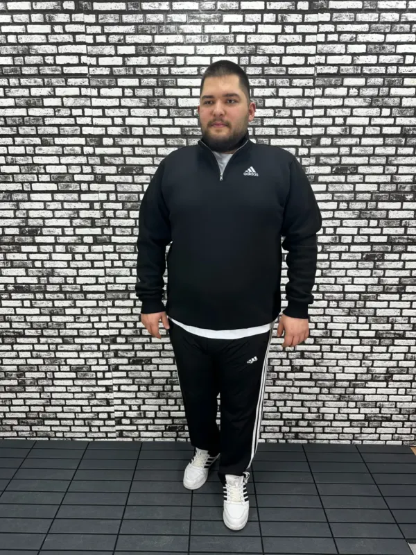 3 İplik Şardonlu Erkek Büyük Beden Yarım Fermuarlı Sweat Baskı