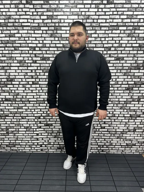 3 İplik Şardonlu Erkek Büyük Beden Yarım Fermuarlı Sweat Modacho