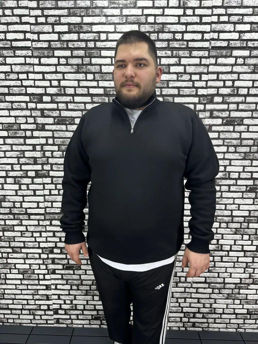 3 İplik Şardonlu Erkek Büyük Beden Yarım Fermuarlı Sweat Modacho