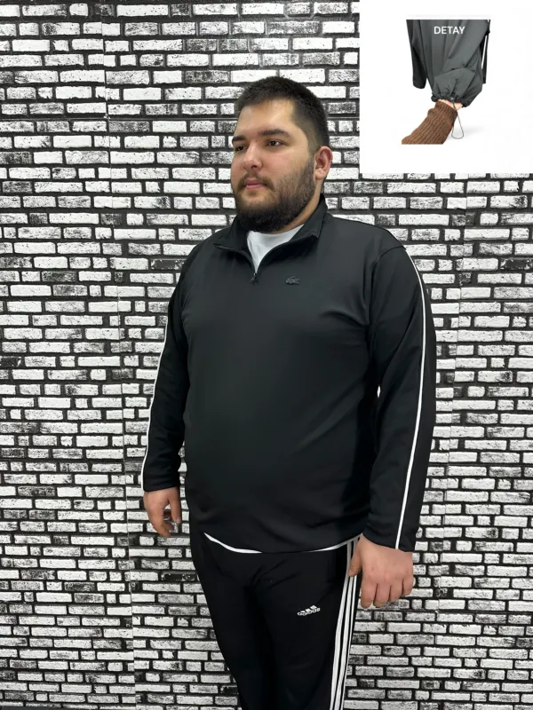 Dalgıç Kumaş Erkek Büyük Beden Yarım Fermuar Altı Lastikli Kauçuk Dikiş Sweat 2 Renk