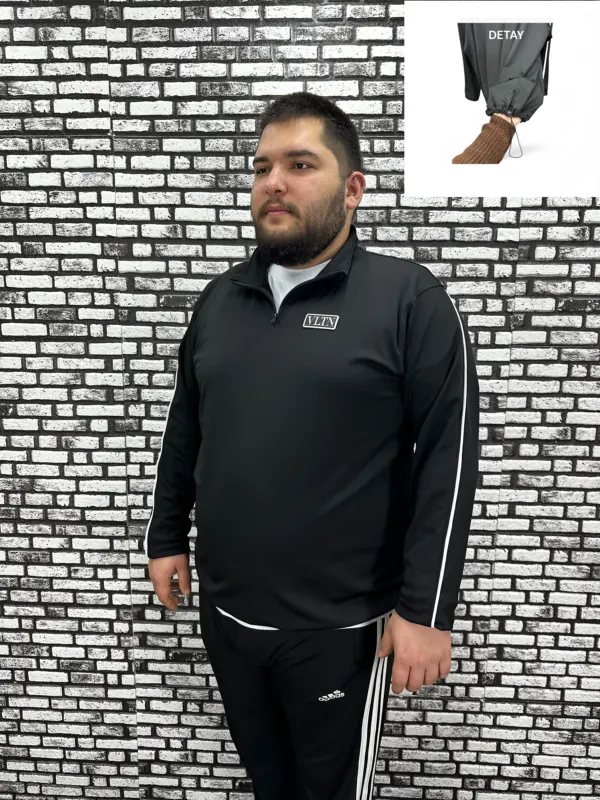 Dalgıç Kumaş Erkek Büyük Beden Yarım Fermuar Altı Lastikli Kauçuk Dikiş Sweat 2 Renk