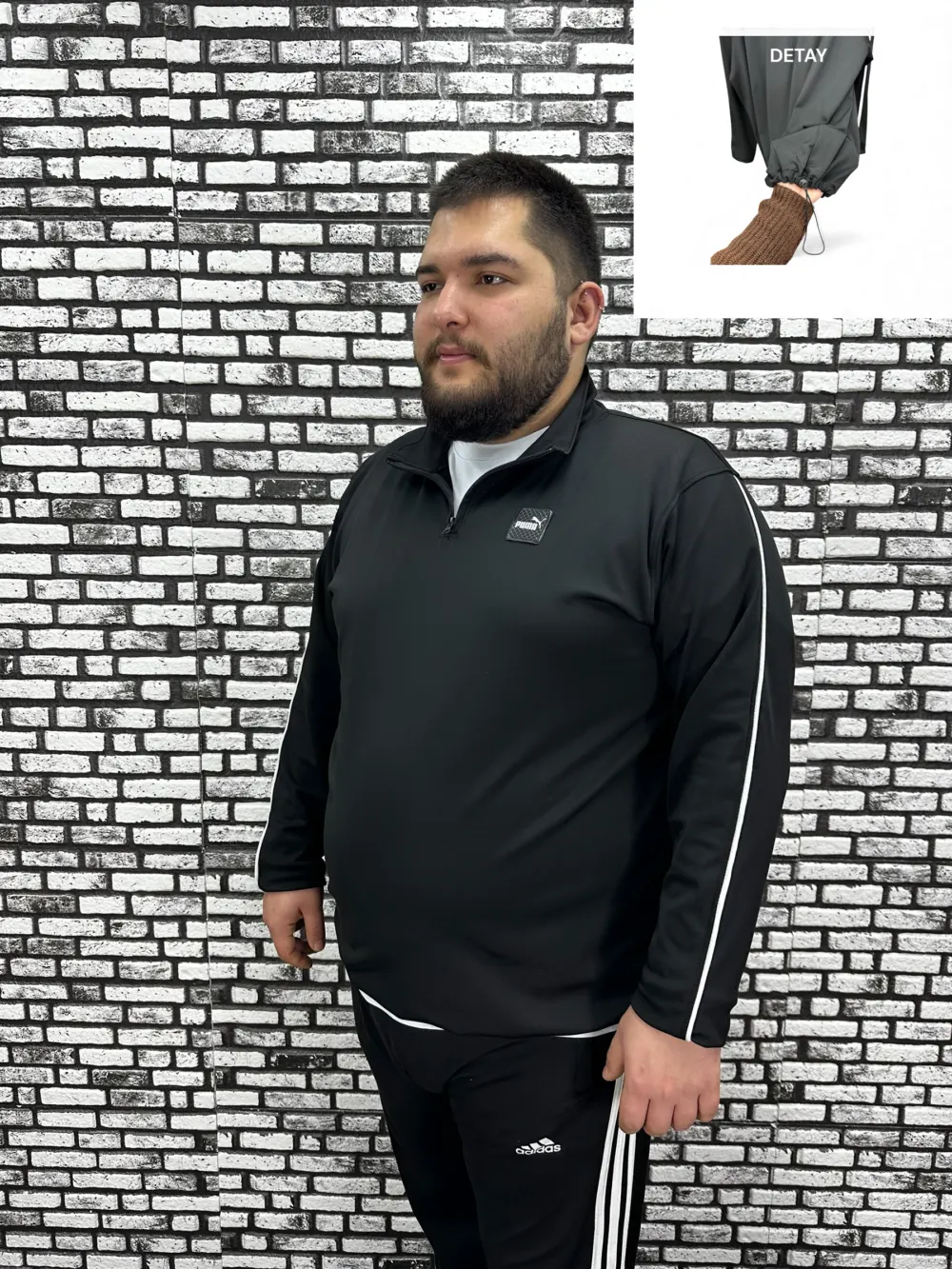 Dalgıç Kumaş Erkek Büyük Beden Yarım Fermuar Altı Lastikli Kauçuk Dikiş Sweat 2 Renk