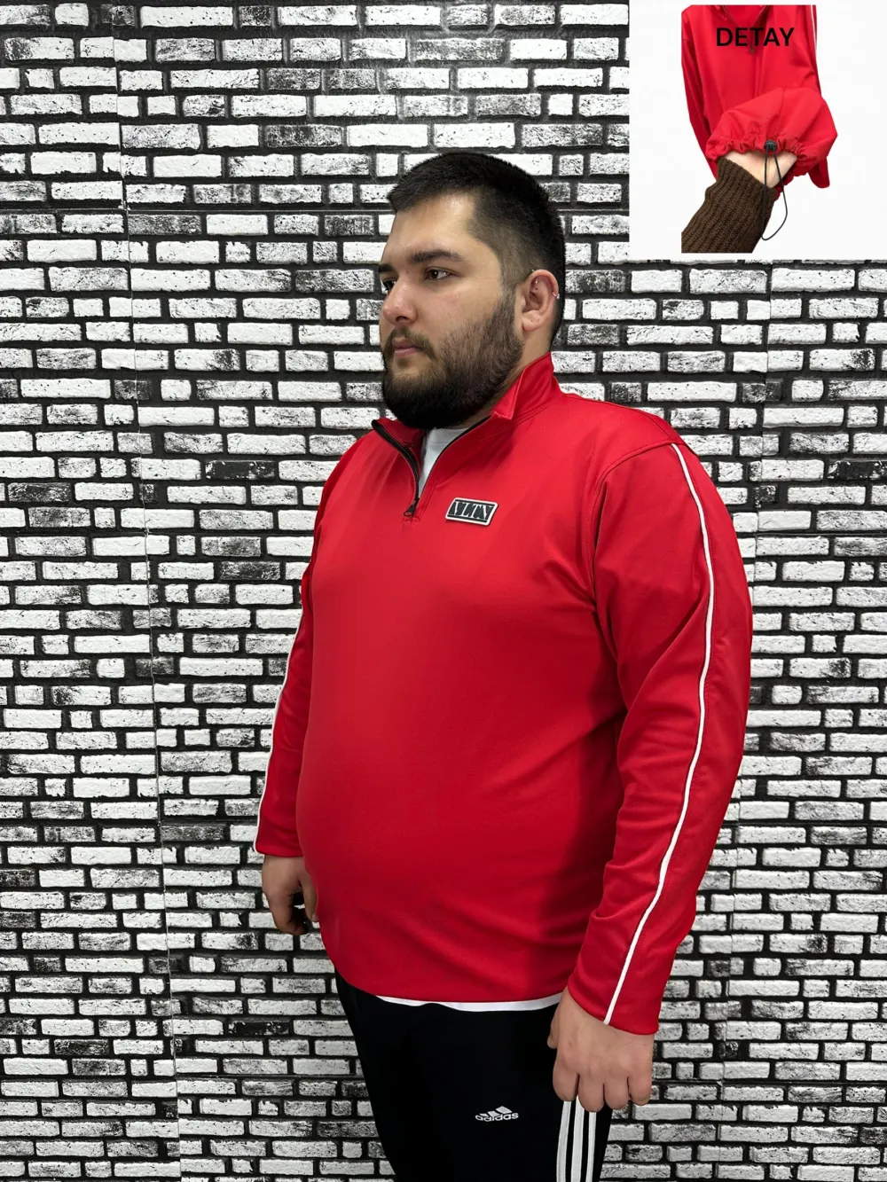 Dalgıç Kumaş Erkek Büyük Beden Yarım Fermuar Altı Lastikli Kauçuk Dikiş Sweat 2 Renk