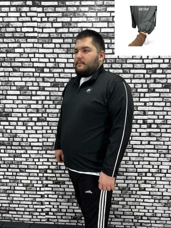 Dalgıç Kumaş Erkek Büyük Beden Yarım Fermuar Altı Lastikli Kauçuk Dikiş Sweat 2 Renk