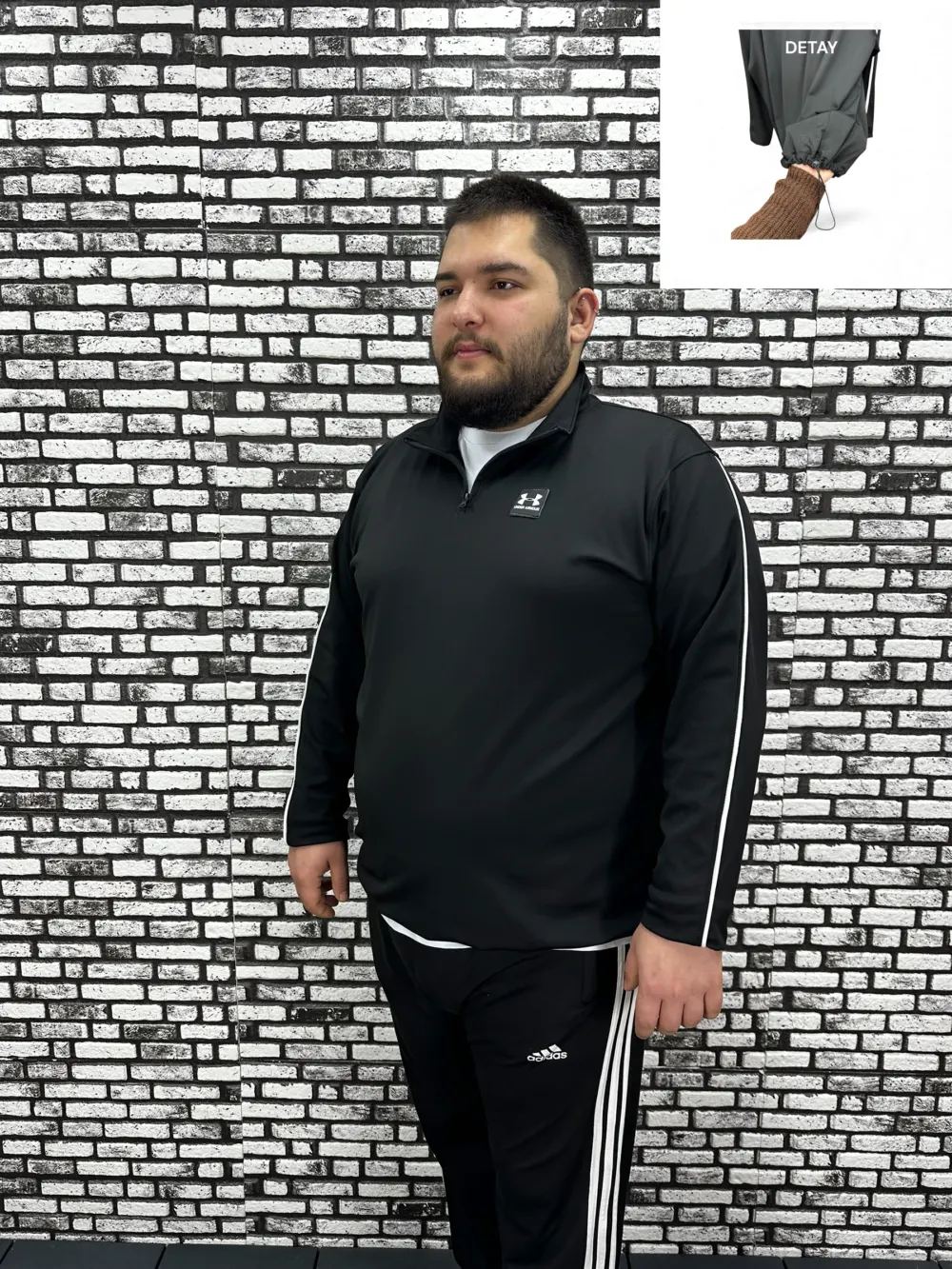 Dalgıç Kumaş Erkek Büyük Beden Yarım Fermuar Altı Lastikli Kauçuk Dikiş Sweat 2 Renk