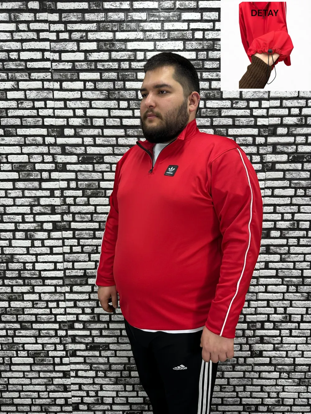 Dalgıç Kumaş Erkek Büyük Beden Yarım Fermuar Altı Lastikli Kauçuk Dikiş Sweat 2 Renk