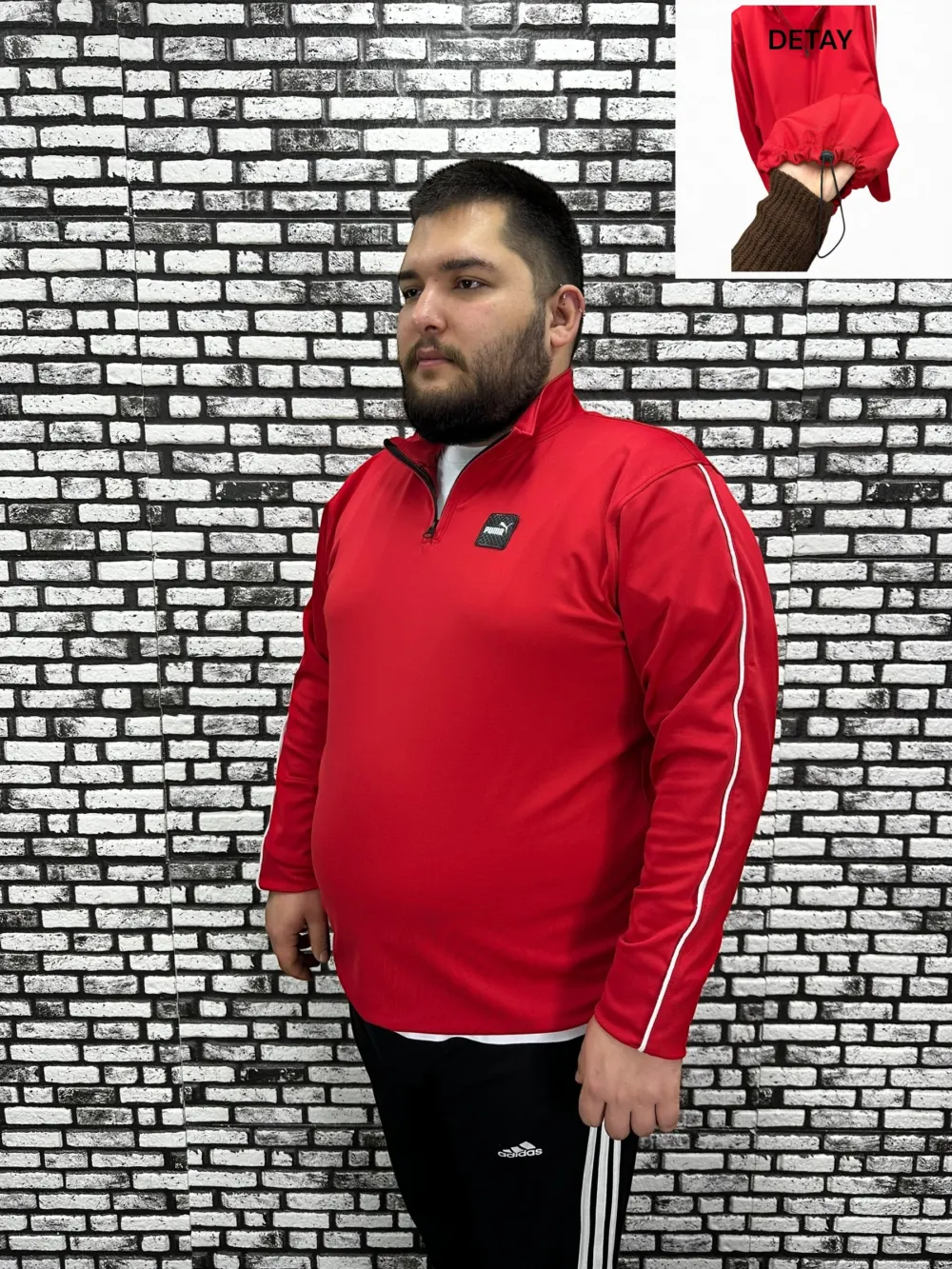 Dalgıç Kumaş Erkek Büyük Beden Yarım Fermuar Altı Lastikli Kauçuk Dikiş Sweat 2 Renk