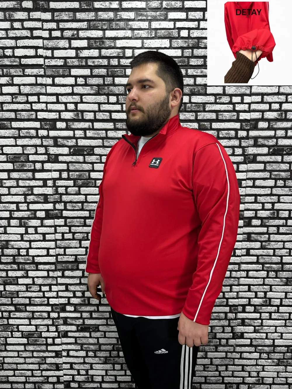 Dalgıç Kumaş Erkek Büyük Beden Yarım Fermuar Altı Lastikli Kauçuk Dikiş Sweat 2 Renk