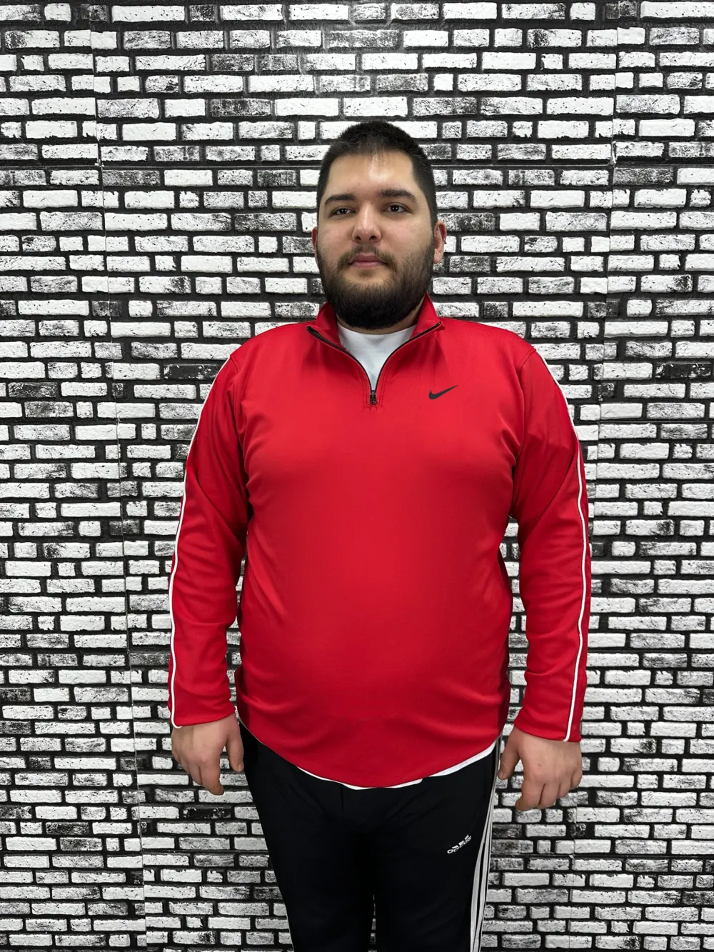 Dalgıç Kumaş Erkek Büyük Beden Yarım Fermuar Altı Lastikli Kabartma Baskı Sweat 2 Renk