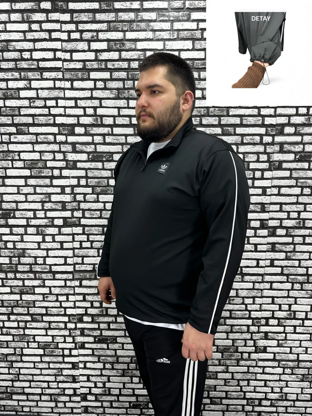Dalgıç Kumaş Erkek Büyük Beden Yarım Fermuar Altı Lastikli Kauçuk Dikiş Sweat 2 Renk