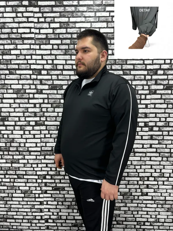 Dalgıç Kumaş Erkek Büyük Beden Yarım Fermuar Altı Lastikli Kauçuk Dikiş Sweat 2 Renk