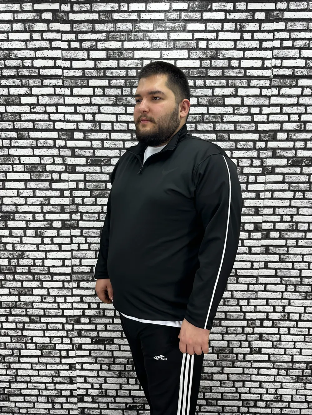 Dalgıç Kumaş Erkek Büyük Beden Yarım Fermuar Altı Lastikli Kabartma Baskı Sweat 2 Renk