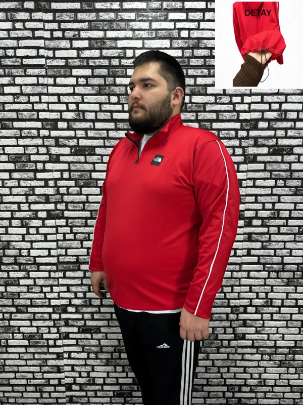 Dalgıç Kumaş Erkek Büyük Beden Yarım Fermuar Altı Lastikli Kauçuk Dikiş Sweat 2 Renk