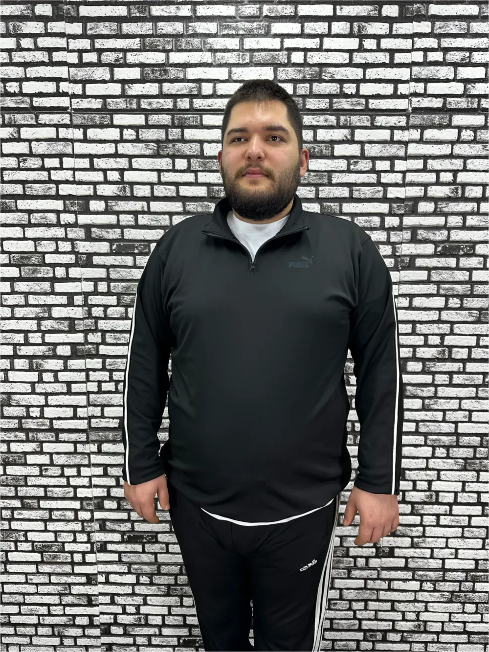 Dalgıç Kumaş Erkek Büyük Beden Yarım Fermuar Altı Lastikli Kabartma Baskı Sweat 2 Renk