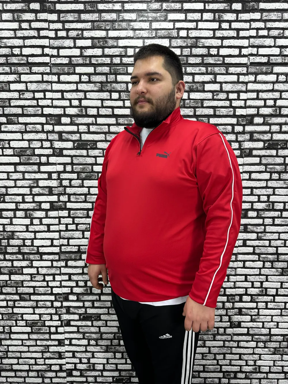 Dalgıç Kumaş Erkek Büyük Beden Yarım Fermuar Altı Lastikli Kabartma Baskı Sweat 2 Renk
