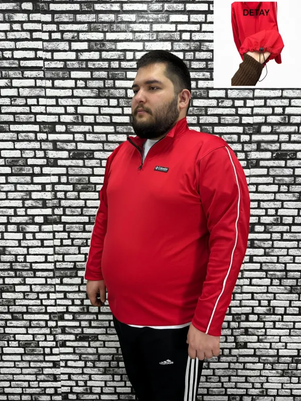 Dalgıç Kumaş Erkek Büyük Beden Yarım Fermuar Altı Lastikli Kauçuk Dikiş Sweat 2 Renk